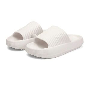 Men's White Cushioned Slide Sandals - Lightweight Slip-On Comfort